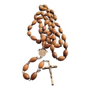 Vintage Wood Beaded Rosary From Italy
